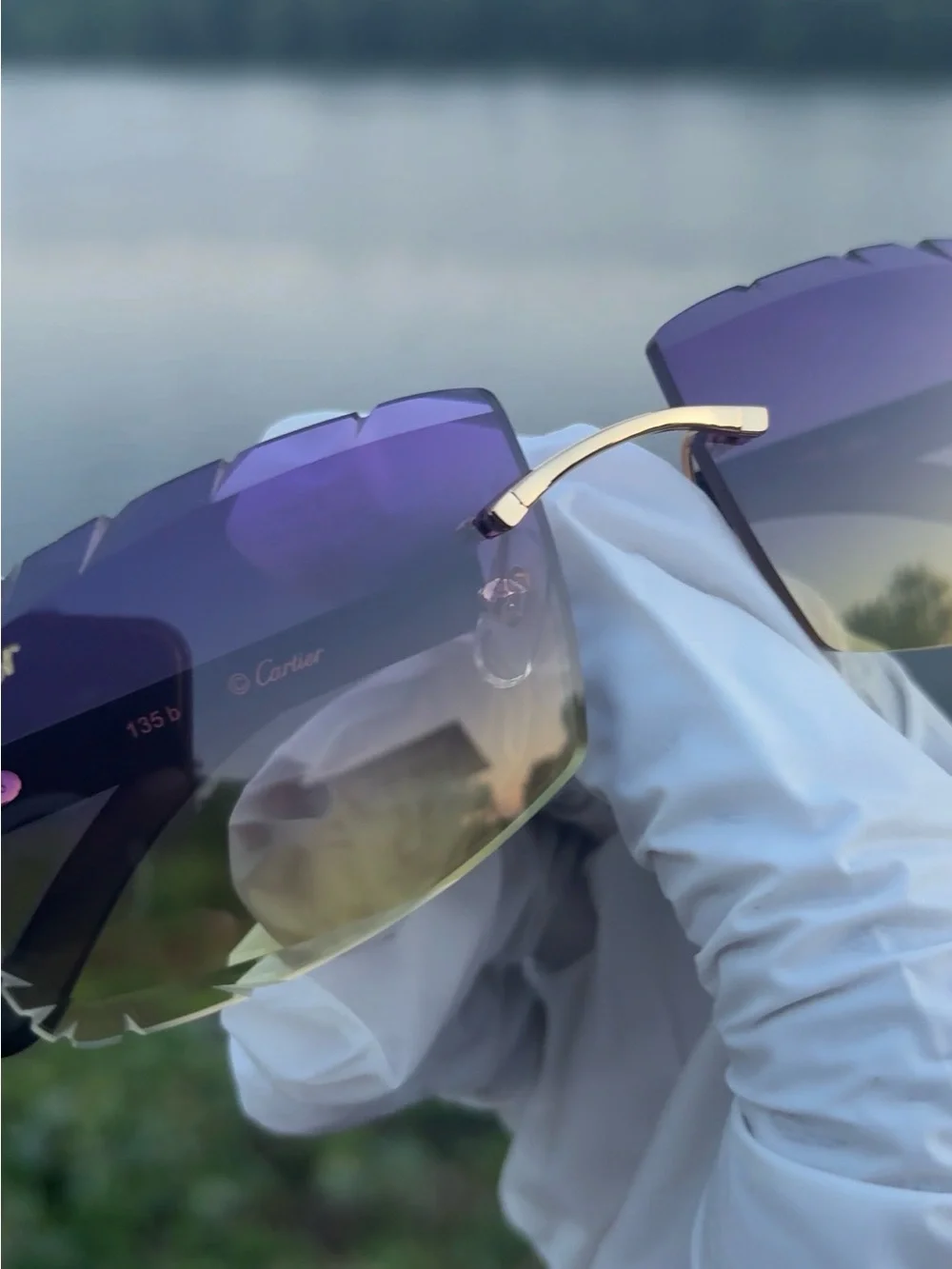 Cartier Purple to Yellow Gradient Rimless Sunglasses with Gold Accents